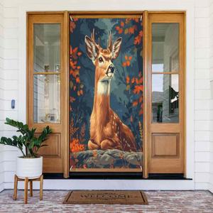 Fall Deer Door Cover Banner Decoration Backdrop Porch Sign For Holiday Party Indoor Outdoor Decor  Size 35"x72"