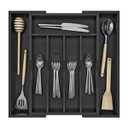 BAMBUROBA Bamboo Kitchen Drawer Organizer, Expandable Silverware Organizer, Utensil Holder and Cutlery Tray with 7 Slots, Gadgets Storage Divider, Black