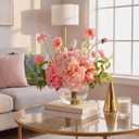 Peonies Artificial Flowers in Vase, Pink Flowers Artificial with Faux Water, Silk Peonies Artificial Flowers Arrangements Indoor Realistic Fake Flowers for Table Wedding Party Home Decor