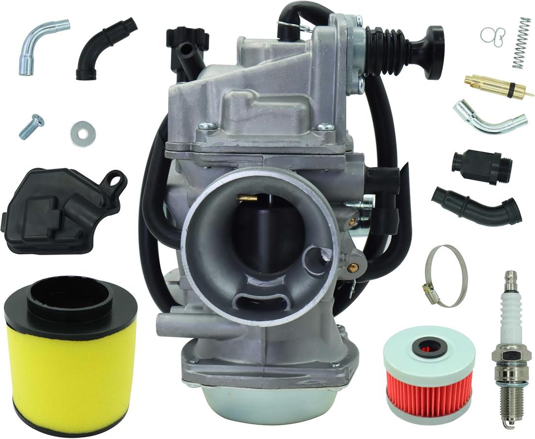 TRX300 Carburetor for Honda 300 TRX300FW Fourtrax Carb ATV 1988-2000 with Parts Air filter& Oil filter Spark Plug Choke Cable Valve Plunger Kit
