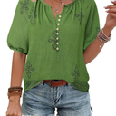 Unixseque Womens Summer Tops V Neck Short Sleeve Blouses Casual Button Down Shirts Floral Boho Clothing Trendy 2025 L