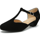 MAIERNISI JESSI Women's T-Strap Low Chunky Heel Mary Jane Pumps Cut Out Wedding Dress Shoes 41