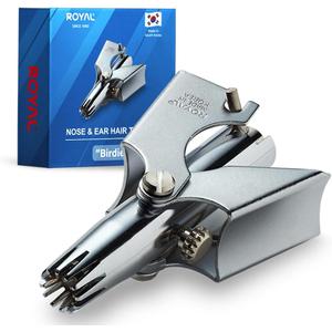 ROYAL [Made in Korea] Nose Hair Trimmer for Men Birdie, Manual, Battery-Free, Water-Resistance, Painless with Twelve Dual-Edged Blades, Patented Mechanism ET-4 (Silver)