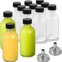 11 Pack, 2 oz Small Clear Glass Bottles w/Lid & 3 Funnels - 60ml Boston Shot Bottles for Health, Immunity, Potion, Wellness, Sample, Ginger, Juice - Mini Personal Care & Beauty Travel Bottle