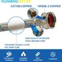 PLUMBERMASTER Washing Machine Hose Splitter Y-Mixer Hose Connector Hose, 3/4 Inch Brass Fittings, Y Split Hot and Cold Hose for Water Stainless Steel Washing Machine Y Mixer