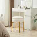 Vanity Stool Chair with Storage Multi-Functional Makeup Stool & Side Table Teddy Velvet, 4cm Foam Support Storage Chairs, 300lb Capacity for Bedroom Living Room Dressing Room (White+Gold)