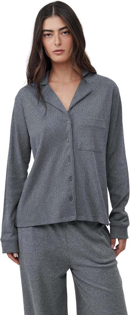 Gottex Beach Life Sandy Days Loungewear Top - Button Up Closure, Front Pocket, Long Sleeved, Bottoms Sold Separately