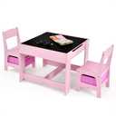 Kids Table Chairs Set With Storage Boxes Blackboard Drawing Pink