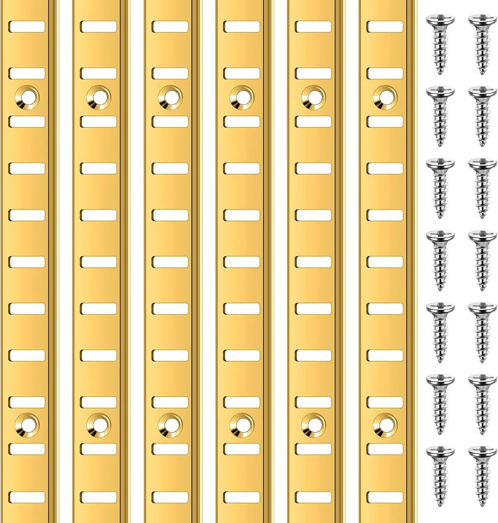 Yaocom 6 Pcs 36 Inch Shelf Pilaster Metal Mortise Mount Pilaster Strip Adjustable Shelf Standards for Wall Shelving System Closet Organization Storage (Brass)
