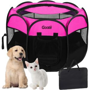 GOOZII Pet Cat Playpen for Indoor Cats Enclosed, Portable Foldable Dog Playpen Outdoor Tent Crate Cage with Zipper Top Cover Door for Kitten Puppy Outside Rv Car Camper (Small Size, Pink)