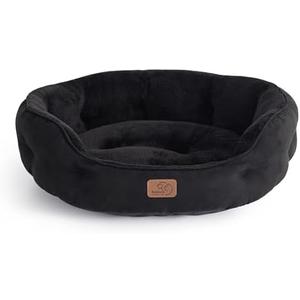 Bedsure Dog Beds for Small Dogs - Round Cat Beds for Indoor Cats, Washable Pet Bed for Puppy and Kitten with Slip-Resistant Bottom, 20 Inches, Black