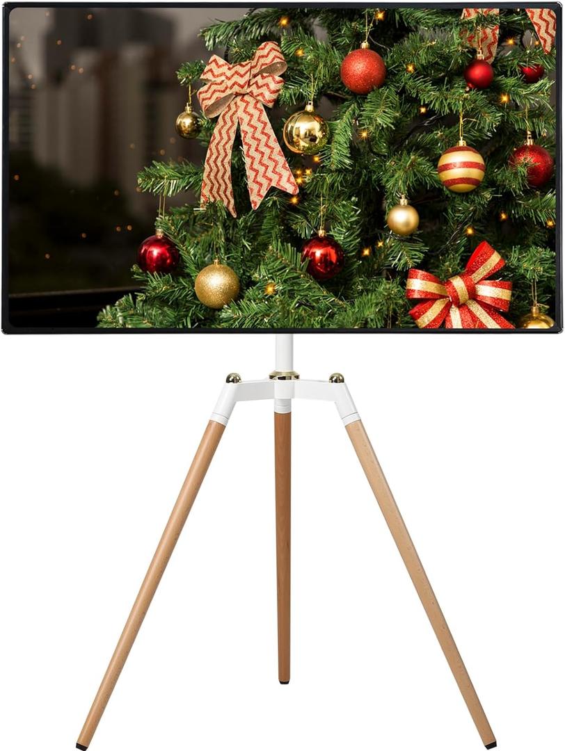 Universal Tripod Easel TV Stand for 32-65 inch LED LCD Screen Flat Curved Screen, Height Adjustable Studio TV Display Stand with 140 Swivel for Bedroom, Living Room, Corner TV Stand (White)