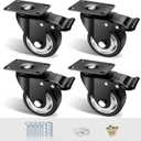 3" Caster Wheels Set of 4, Heavy Duty Casters with Brake, No Noise Locking Casters with Polyurethane (PU) Wheels, Swivel Plate Castors Pack of 4