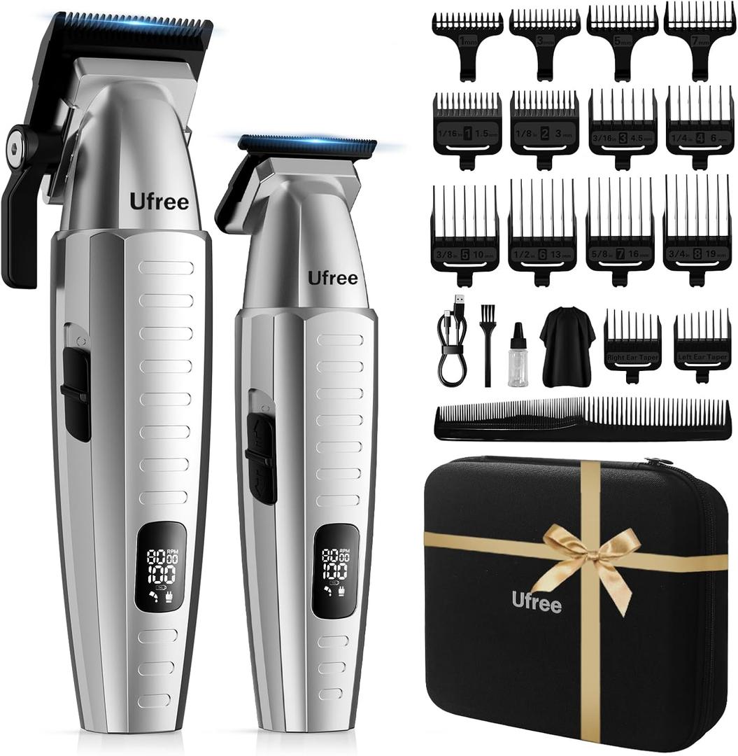 Ufree Professional Hair Clippers for Men with Bag, Mens Clippers and Trimmers Set, Barber Clippers Set, Electric Beard Trimmer, Gifts for Men, Silver