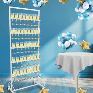 Champagne Glass Holder Champagne Wall Holder for Party, 5-Tier White Metal Champagne Flutes Display Stand Hold 40 Glasses with Swivel Casters for Wedding, Glasses Not Inc (White) (white)