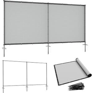 6' x 12' Gray Outdoor Privacy Screen Freestanding 240 GSM Privacy Fence Panels for Outside, Pool Fences with Poles, Backyard Temporary Fencing, Privacy Wall Ground Pole Fence