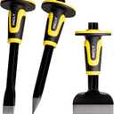 INCLY 3PCS Masonry Chisel Set with Hand Guard, Stone and Rock Chisel, Heavy Duty Concrete Chisel Tools Including 11 Inch Point & Flat, 8 Inch Brick Chisels for Breaking Splitting Cutting