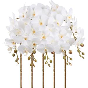 White Orchids Artificial Flowers 5PCS Fake Orchid 35.4" Long Stem Faux White Flowers Silk Orchids That Look Real for Bridal Shower Home Party Wedding Decoration