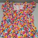 BLENCOT Womens Cotton Floral Maxi Dresses Casual Flowy Boho Dresses Summer Ruffle Short Sleeve V Neck Dress with Pockets, Size M