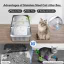 Stainless Steel Litter Box with Metal Lid and Scoop - Enclosed Metal Litter Box for Large Cats, Rust-Resistant, Odor-Control, Easy to Clean, Durable & Long-Lasting with Round Edge (L)