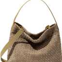 Women's Braided Leather Tote Bag Stylish Suede Hobo Shoulder Bag with Woven Details (Pine Tea)
