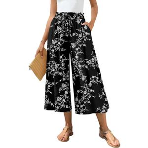 Bestbee Womens Capri Palazzo Pants Dressy Casual Wide Leg Pant Gaucho Capris with Pockets (Black, L)