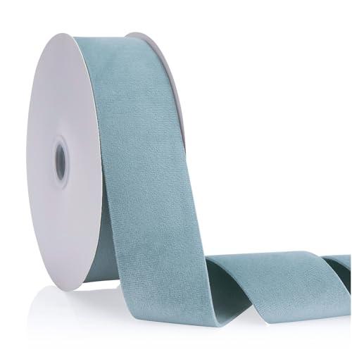 Dusty Blue Velvet Ribbon Double Faced 2 inch Continuous 20 Yards Use for Christmas Tree Ornaments, Gift Wrapping, Wreath Decoration, Wedding Boutonnieres, Handmade Crafts Bow Making