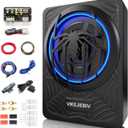 1200W Subwoofer, Slim Underseat Car Subwoofer and Amp Package with Ambient Light, Individual Control for Low Pass/Gain/Boost Bass, Loud Stereo Sound, Deep Bass Perfect for Truck/SUV/Jeep/MPV (Black) (Blue)