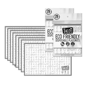 THEO'S 50 Pack Stick on Disposable Table Mats for Kids & Baby Led Weaning | Large 12" x 18" Restaurant Placemats in Re-usable Travel Pouch