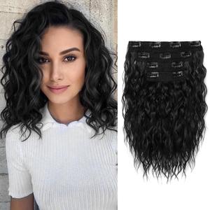 REECHO Hair Extensions, 4PCS Clip in Hair Extensions 12" Short Curly Wavy Black Hair Extensions Invisible Lace Weft Natural Soft Hairpieces for Women  Black