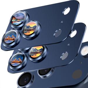 SiHPuoy 2 Pack Camera Lens Protector for iPhone 17 Pro Accessories, Metal Aluminum Alloy Tempered Glass Camera Protector, [Military Grade Shatterproof] [Case Friendly]-Blue