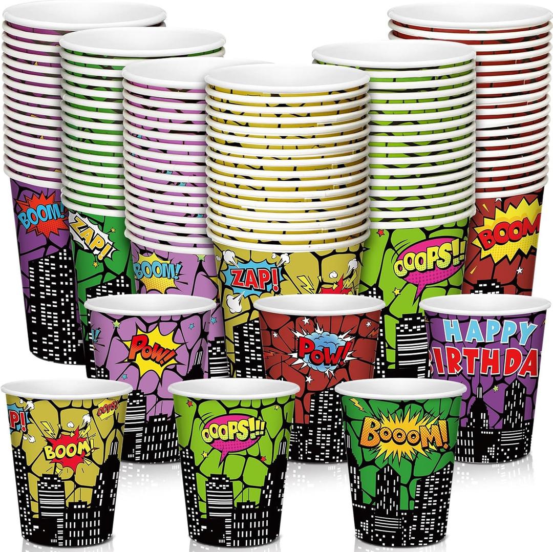 100 Pcs 9 oz Hero Disposable Paper Cups Hero Boom Party Supplies Bulk Party Disposable Coffee Cups for Tea Beverage Hot Cold Drinking Holiday Picnic Cocktail Wedding Home Offices