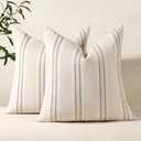 Hckot Throw Pillow Covers 20x20 Set of 2 Striped Pillow Covers Textured Linen Decorative Pillows Square Cushion Covers for Sofa Couch Bed Living Room Farmhouse Decor, Grey