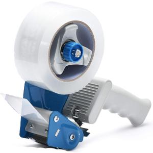 Pacific Mailer 2 Inch Tape Gun Dispenser with 2 Inch Carton Packing Tape, Lightweight Industrial Side Loading Tape Dispenser - Blue