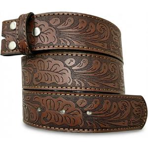 BC Belts Western Leather Belt Strap - 1.5 Wide with Embossed Scrollwork Without Buckle for Men & Women, Cowboy/Cowgirl Style (X-Small (26-28" Waist), Brown)