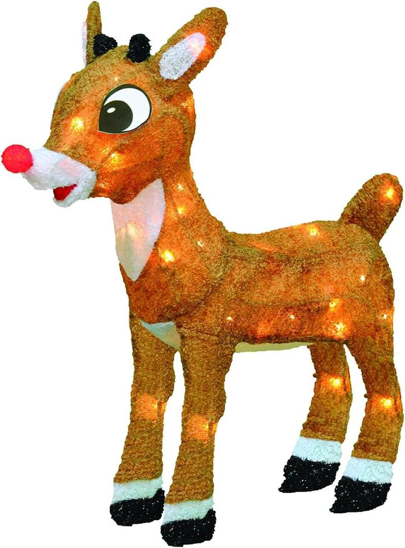 PRODUCTWORKS 18-Inch Pre-Lit LED 3D Rudolph with Bright Red Flashing Nose Christmas Yard Decoration, 35 Lights, Brown, (46438)