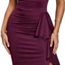Women's Formal Evening Midi Cocktail Dress Built-in Bra Ruched Sleeveless Slit Ruffle Fall Wedding Guest Dresses S