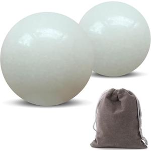 Natural Marble Baoding Chinese Meditation Balls, Stress Relief Hand Exercise Therapy Set, White Medium-1.57"