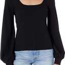The Drop Women's @lucyswhims Square-Neck Balloon-Sleeve Top (2X, Black)