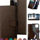 for iPhone 12/12 Pro 6.1" Genuine Leather Wallet case RFID Blocking4 Credit Card HolderReal Leather Flip Folio Book Phone case Protective Cover Women Men for Apple 12 case Brown (Brown)