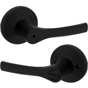 Kwikset Henley Interior Privacy Door Handle with Lock, Door Lever For Bathroom and Bedroom, Matte Black Reversible Keyless Turn Lock, with Microban Protection (1 Pack)