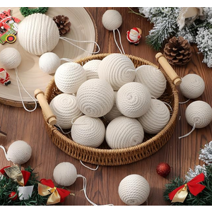 Gejoy 24 Pcs Burlap Christmas Boho Balls Ornaments 3.15 2.36 1.57 Inch Farmhouse Balls Rustic Ornaments for Home Xmas Tree Wreath Garland Holiday Party Decoration