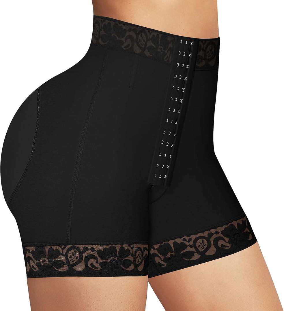 Lover-Beauty Faja Tummy Control Shapewear Shorts Fajas Colombianas Moldeadoras BBL 3 Row Hooks (Medium, Black-4 Row of Hooks-open Crotch)