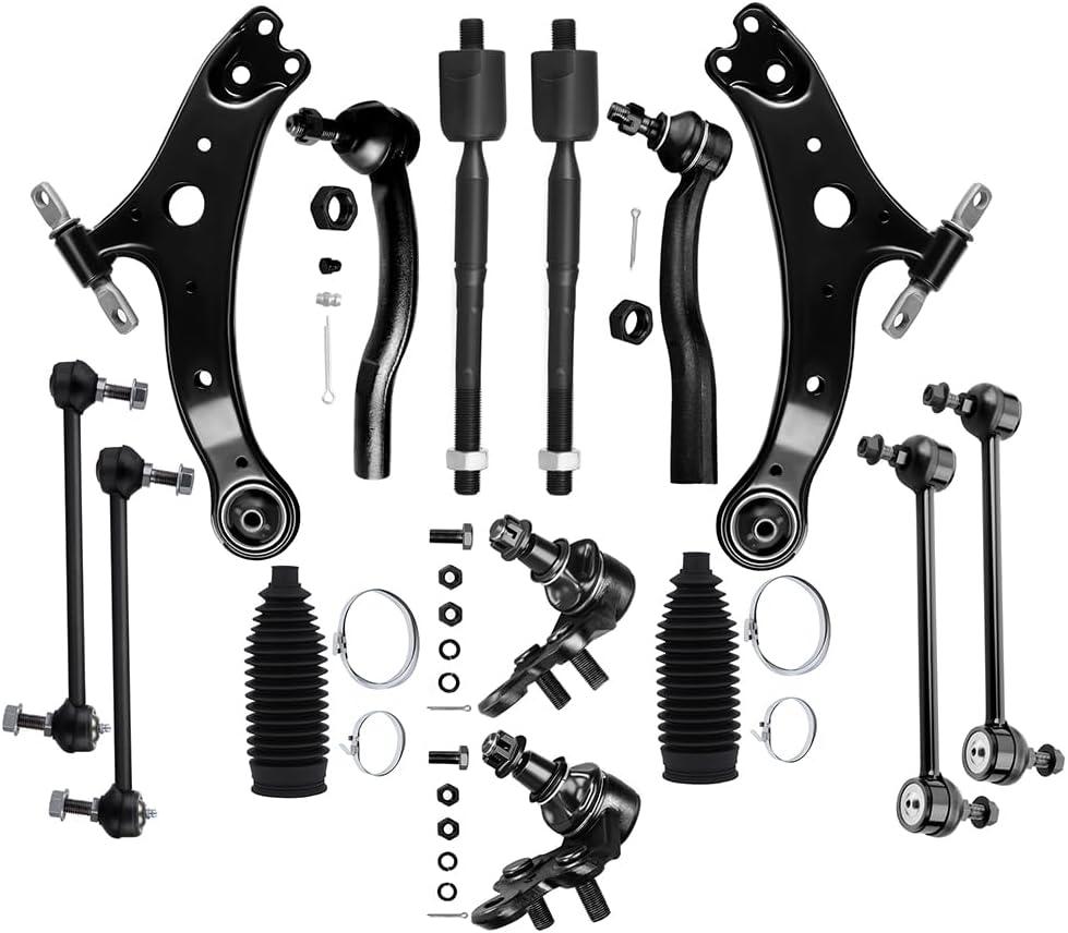 Front Lower Control Arm Ball Joint fit 2002-2003 for Toyota Camry for Lexus ES300 2004-2006 for Lexus ES330, Suspension Kit with Inner Outer Tie Rod End w/Steering Boot Sway Bar Link - 14pc Set