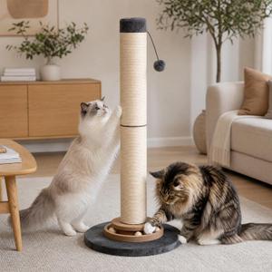 Heavy Duty Cat Scratching Post, 35 Inch Tall Cat Scratcher Cat Tree Tower with Hanging Ball for Indoor Cats Adults,Sisal Scratching Post with Toys