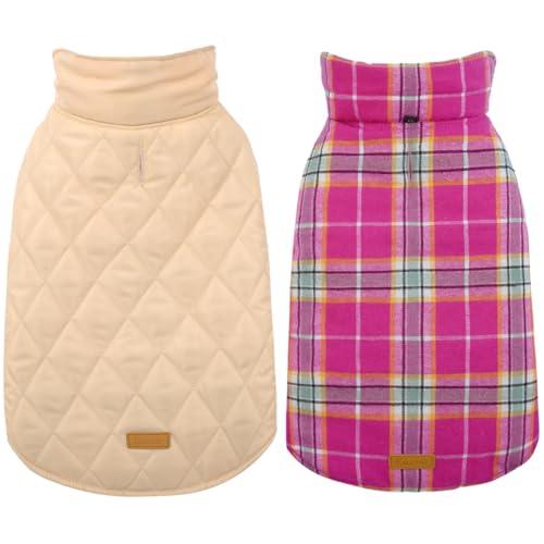 Kuoser Warm Dog Coat, Waterproof Dog Jacket for Extra Large Dogs, Adjustable Durable XXL Doggie Winter Coat Reversible Puppy Cold Weather Apparel from Small to Large Breed, Rose XXL