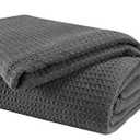 Glamburg 100% Cotton Thermal Bed Blanket, Twin Size, Soft Waffle, All Season, Charcoal
