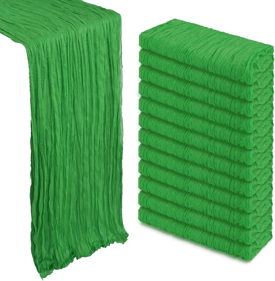 12 Pack Green Cheesecloth Table Runner 10Ft Gauze Cheese Cloth Table Runner 35x120 Inch Boho Sheer Rustic Fabric for Christmas Party Decor Baby Shower Wedding Home Holiday Decorations