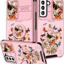 Funermei for Samsung Galaxy S22 Case - Women Girls Cute Cover Butterfly Girly Pretty Aesthetic Fashion Design with Camera Cover Ring Stand Teens Funda for Galaxy S22 Phone Cases