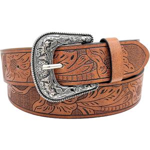 Cowgirl Belt Western Belt for Women Men Floral Cowboy Belts with Buckle Carving Leather Country Belt for Jeans Pants (45nch(Fit waist:34-39inch))